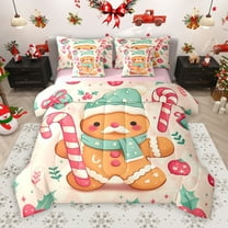Manfei Xmas Candy Cane 7-Piece Twin Bedding Sets,Lovely Gingerbread Man Bedding Comforter Set,Pink Brown Sheet Sets For Girls,Luxury Bedroom Decor Reversible