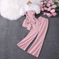 thumbnail image 4 of CPNG Girl's Summer Formal Wear 2 Piece Outfits Teen Girls Puff Sleeve Belted Blouse Top and Bell Bottom Pants Set(Pink,4 Years), 4 of 9