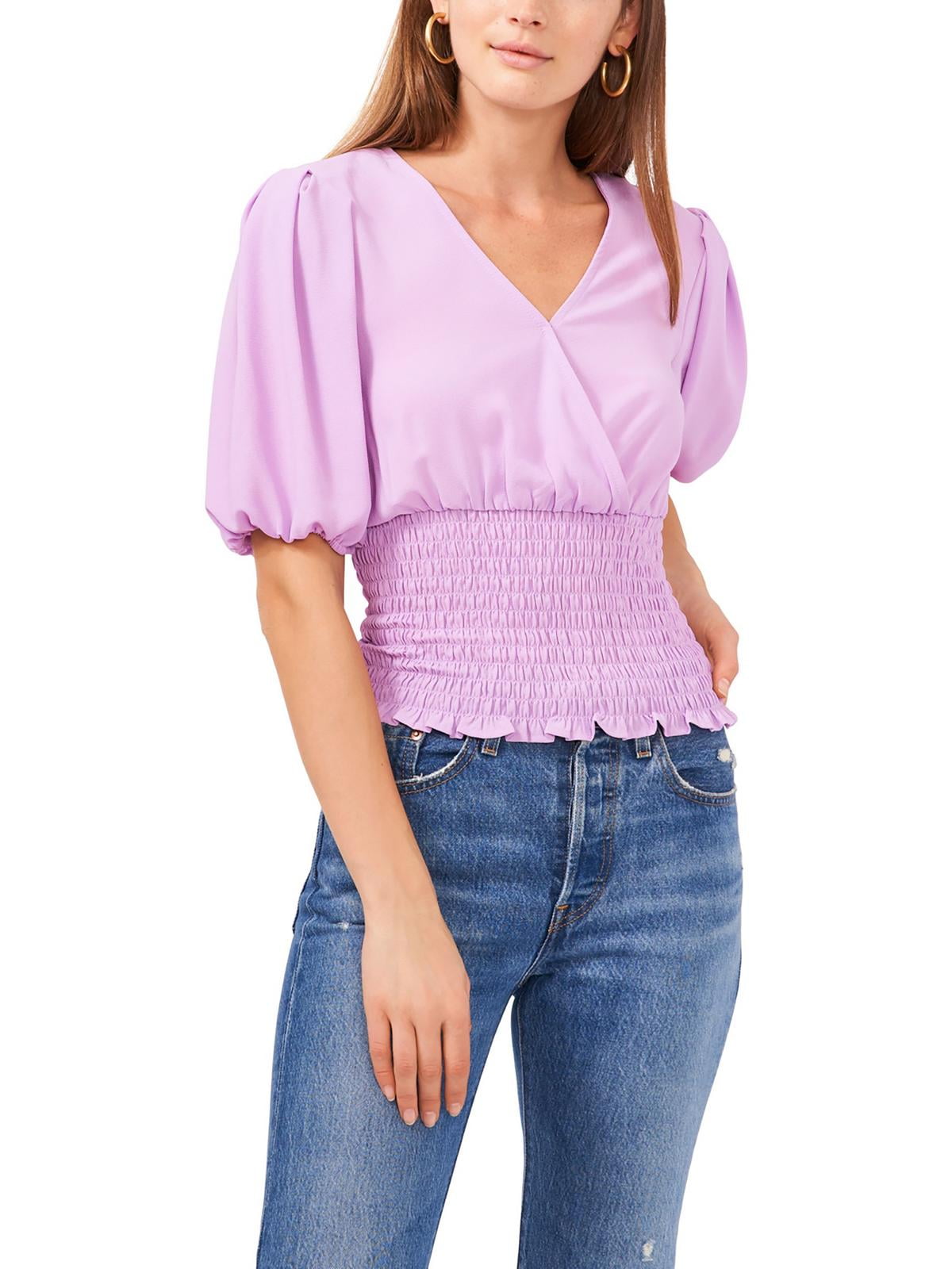1.State Womens V Neck Smocked Waist Top Violet Tulle XS - Walmart.com