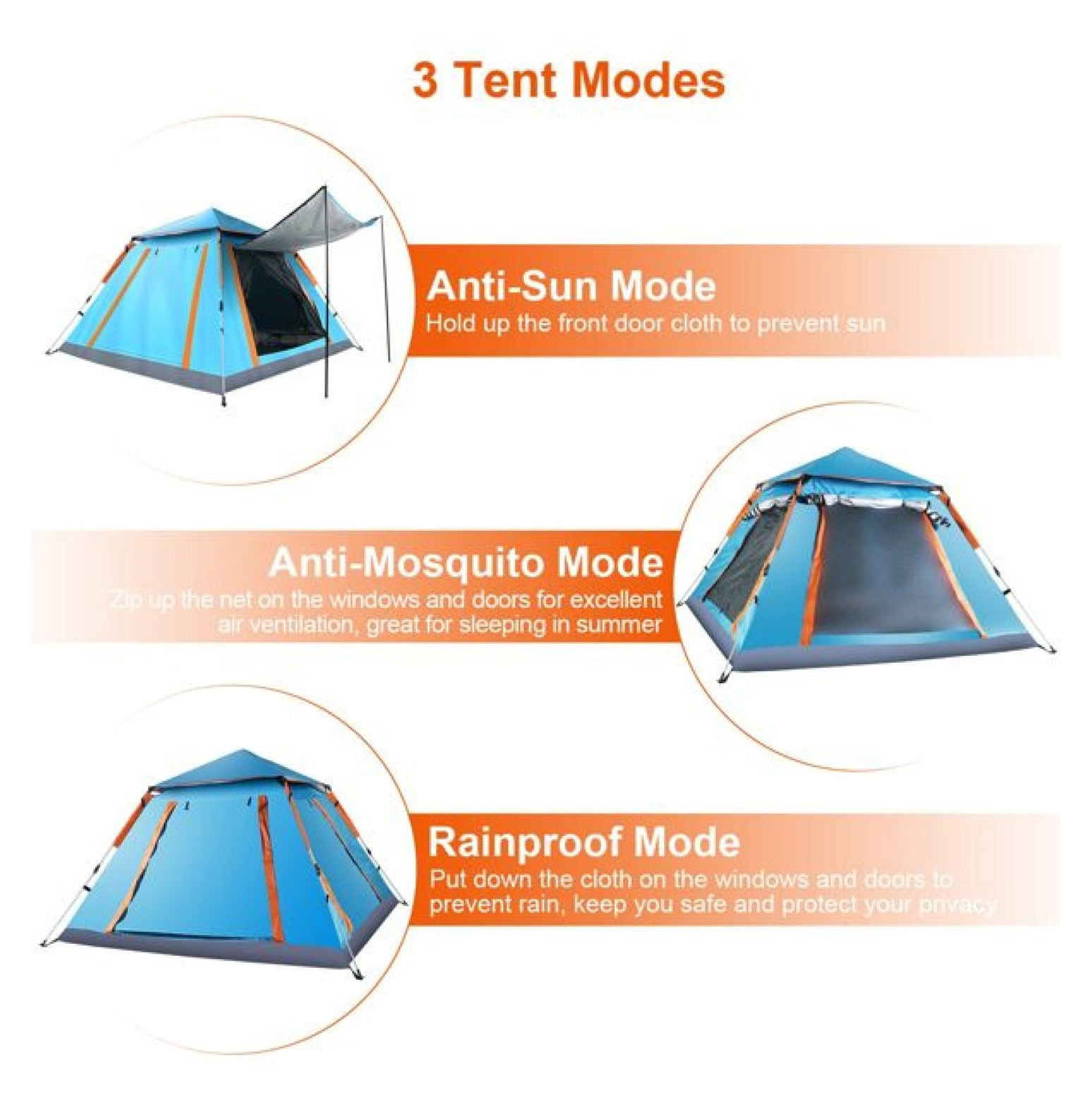 4-5 Person -Up Camping Tent, Setup Family Tent with 2 Mosquito Nets Windows, Portable for Hiking, Backpacking & Outdoor Adventures, Waterproof & Windproof--Blue
