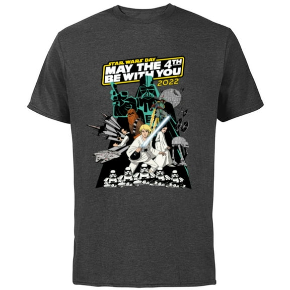 Star Wars Cartoon May the 4th Be With You 2022 - Short Sleeve Cotton T-Shirt for Adults - Customized-Charcoal