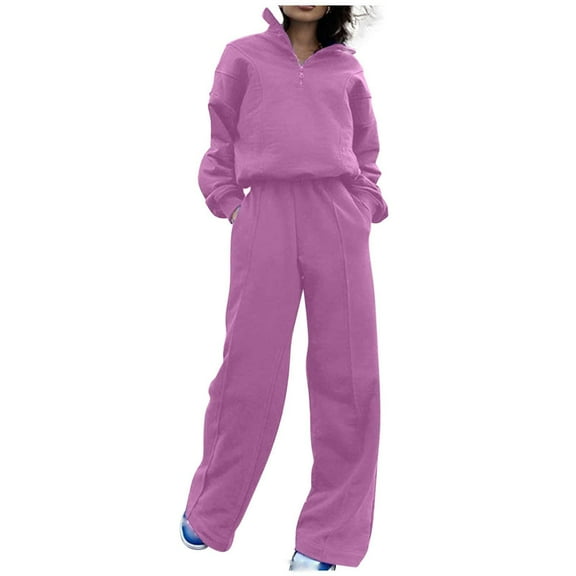 Scyoekwg Womens Sets 2 Piece Outfits Sweatsuit Fall Outfits Long Sleeve Sweatshirt Jogger Sweatpant Casual Matching Outfits Two Piece Set Fashion Sweatsuits (Hot Pink,M)