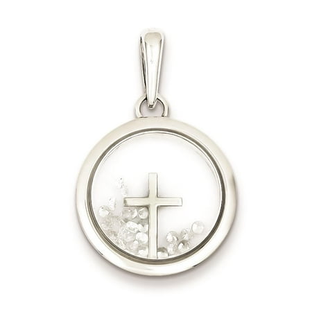 Cross and Floating Glass Beads Polished Charm Pendant Sterling Silver