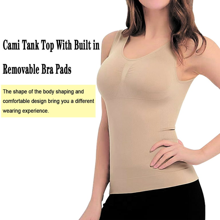 Women's Body Shaper Camisole Tank Top with Built-in Bra Tummy Firm Control  Cami (Beige, Medium) 