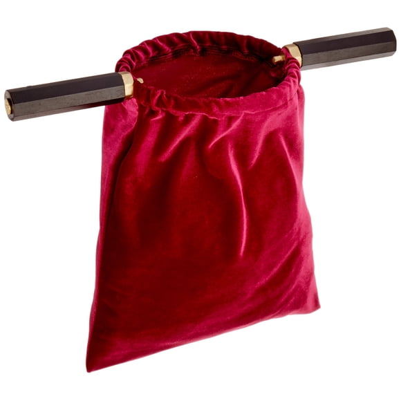 Velvet Church Tithe Offering Bag with Wooden Handles, Maroon, 11 1/4 Inch