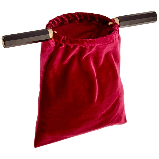 Velvet Church Tithe Offering Bag with Wooden Handles, Maroon, 11 1/4 Inch