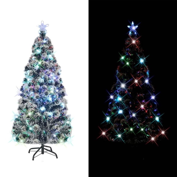 vidaXL 59.1" Pre-Lit Full-Shape Artificial Christmas Tree - Color-Changing Fiber Optic & Snow-Tipped Green