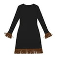 thumbnail image 6 of YUGYXL Women's Ribbed Knit Tassel Dress Casual Crew Neck Long Sleeve Fringe Knee Length Dresses Going Out Vacation Outfits Black XL, 6 of 6
