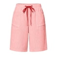 thumbnail image 5 of hoksml Women Striped Drawstring Pull-On Shorts, Elastic Waist Casual Bermuda Shorts with Pockets, 5 of 6