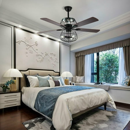 

52 Ceiling Fan Light Remote Control Retro Cage Lamp Dimmable 3 Speed Fan Lamp