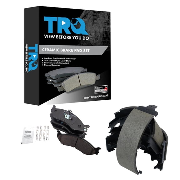 TRQ Front and Rear Brake Pads Ceramic Hardware Fits 1990-2001 Jeep Cherokee 1990-1992 Comanche 1990 Wagoneer 1990-2000 Wrangler