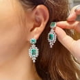 thumbnail image 2 of Green Cubic Zircon Crystal Droplet Long Dangle Earring White Gold Plated Jewelry, 2 of 8