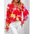 thumbnail image 7 of FreshPretty Womens V Neck Floral Long Sleeve Tops Summer Casual Loose Puff Sleeve Chiffon Boho Work Blouse Dressy T Shirts, 7 of 7