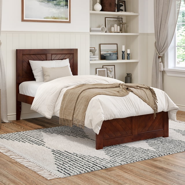 Canyon Lit Plateforme Simple TG en Bois avec Pied de Lit Assorti, Noyer