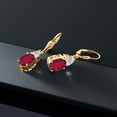 thumbnail image 4 of Gem Stone King 18K Yellow Gold Plated Silver Ruby Red Mystic Quartz and Lab Grown Diamond Dangle Earrings for Women | 6.14 Cttw | Gemstone Birthstone | Oval 10X8MM, 4 of 4