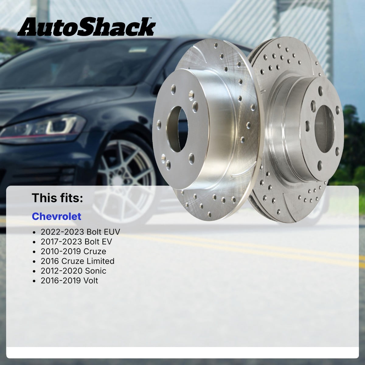 AutoShack Front Brake Rotors for Chevrolet, Cruze 2011-2019 Sonic 2012-2020 Bolt EV 2017-2023, FWD L4 1.4L 1.6L 1.8L - Silver Zinc Coated Drilled & Slotted - SilverShield Pro - 10.87" (276 mm), 5-Lug
