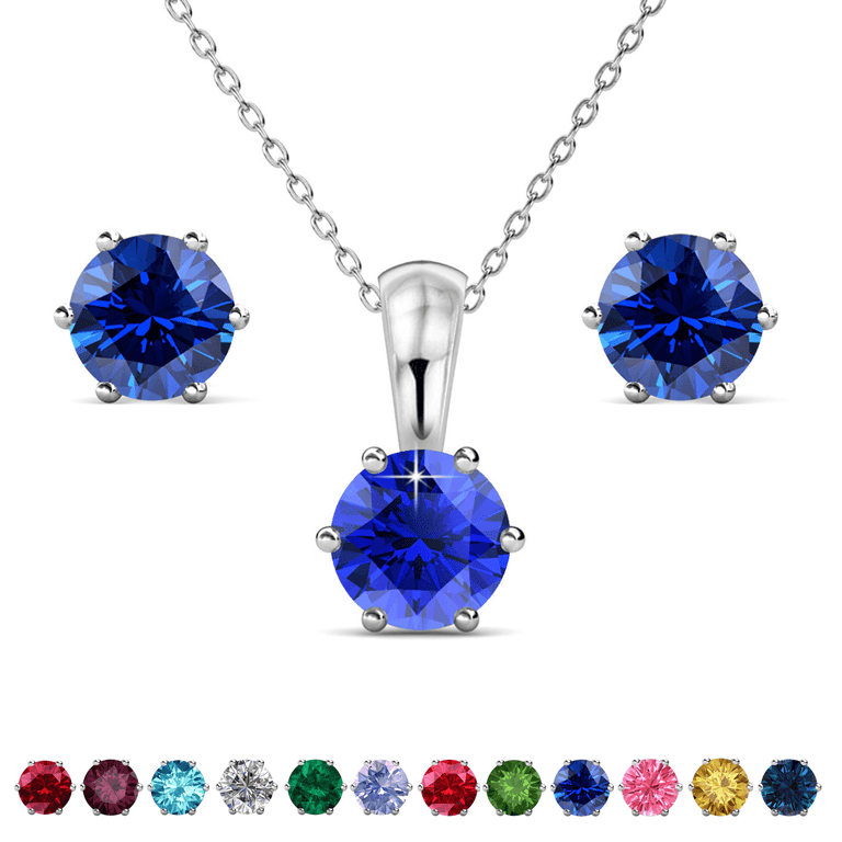 Cate & Chloe September Sapphire Birthstone Necklace & Stud Set photo 1