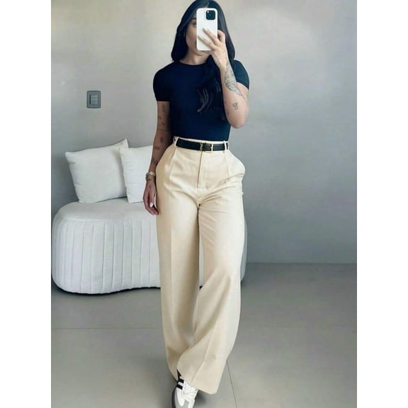 Women's  High Waist Slim Fit Wide Leg Pants | Bohemian Street Style | Suitable For Spring/Summer Casual, Office Commute And Vacation (Belt Not Included)