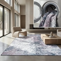 SAFAVIEH Malibu Dalia Distressed Polyester Area Rug, Plum/Black, 6' x 6' Square