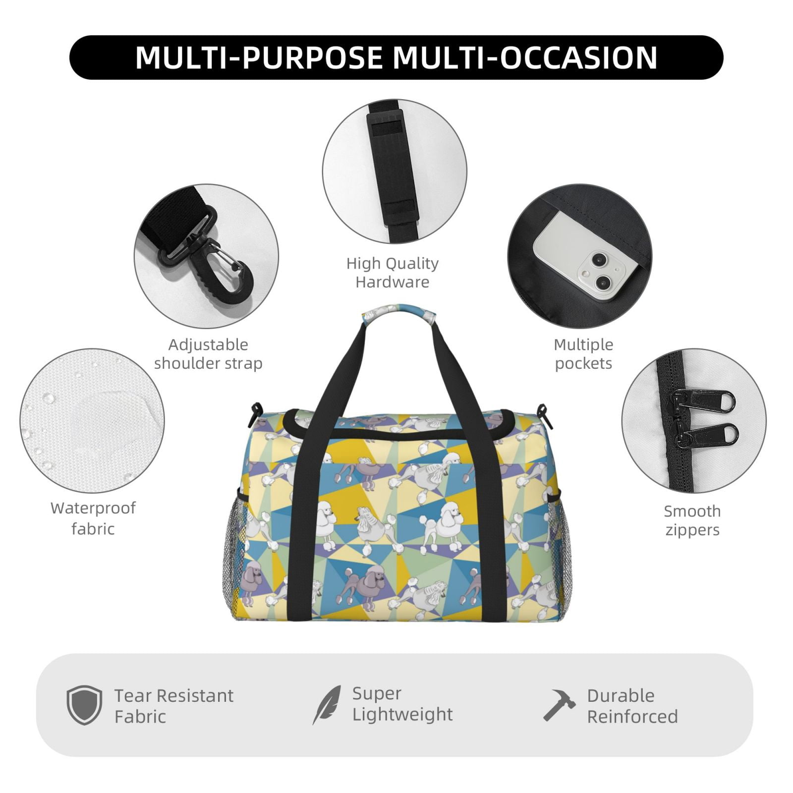 Fuzoiu Cute Poodle Dog Print Travel Duffle Bag,Carry On Tote Bags,Duffel Bag,Sport Gym Bag, Hospital Bag for Labor and Delivery, Overnight Bag,Luggage Bag