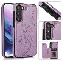 Feishell Back Case for Samsung Galaxy S24 FE,Embossed Pattern PU Leather Wallet Phone Case with ID Credit Card Slots Shockproof Magnetic Buckle Back Flip Holder Protective Cover,Purple