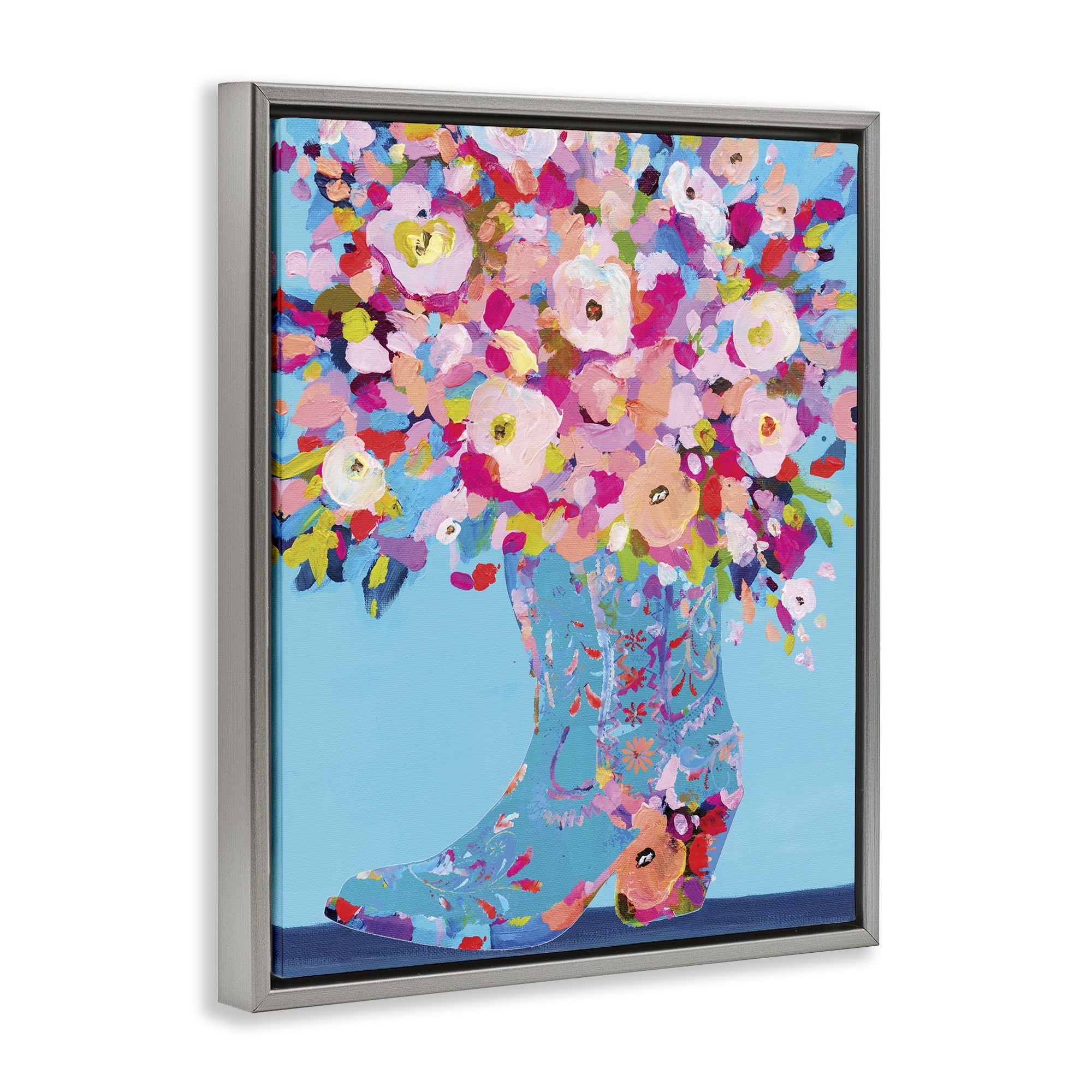 Stupell Industries Cowgirl Dabs of Color Gray Framed Floater Canvas Wall Art, design by Kamdon Kreations