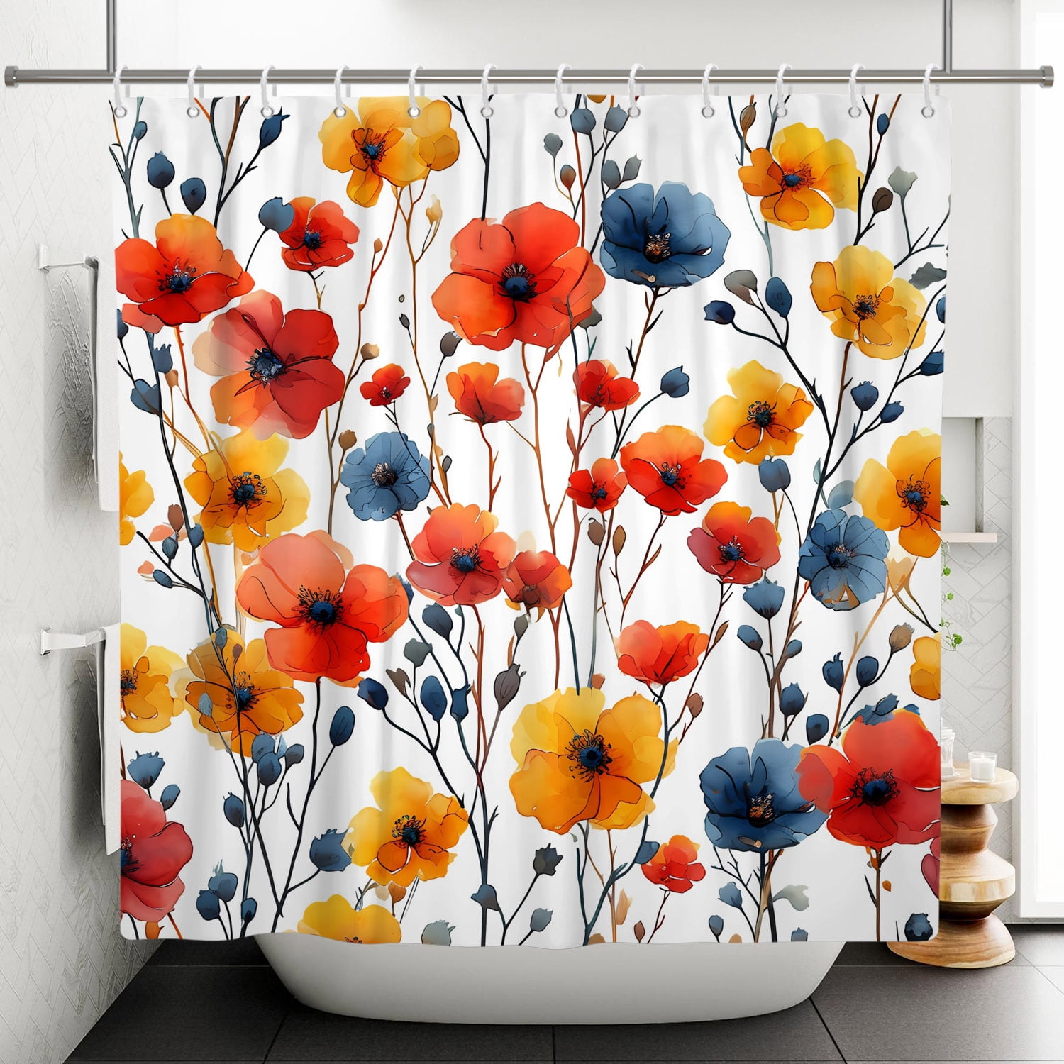 MIZHONA Boho Floral Shower Curtain for Bathroom Watercolor Colorful Waterproof Polyester Abstract Aesthetic Decorative Washable 60"x72"