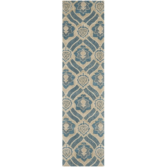SAFAVIEH Wyndham Evan Damask Runner Rug, Blue/Grey, 2'3" x 9'