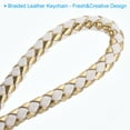 thumbnail image 4 of Llavero de cuero trenzado con funda de anillo de acero inoxidable, pulsera de lanyard tejido de PU, Blanco Dorado, 4 of 5