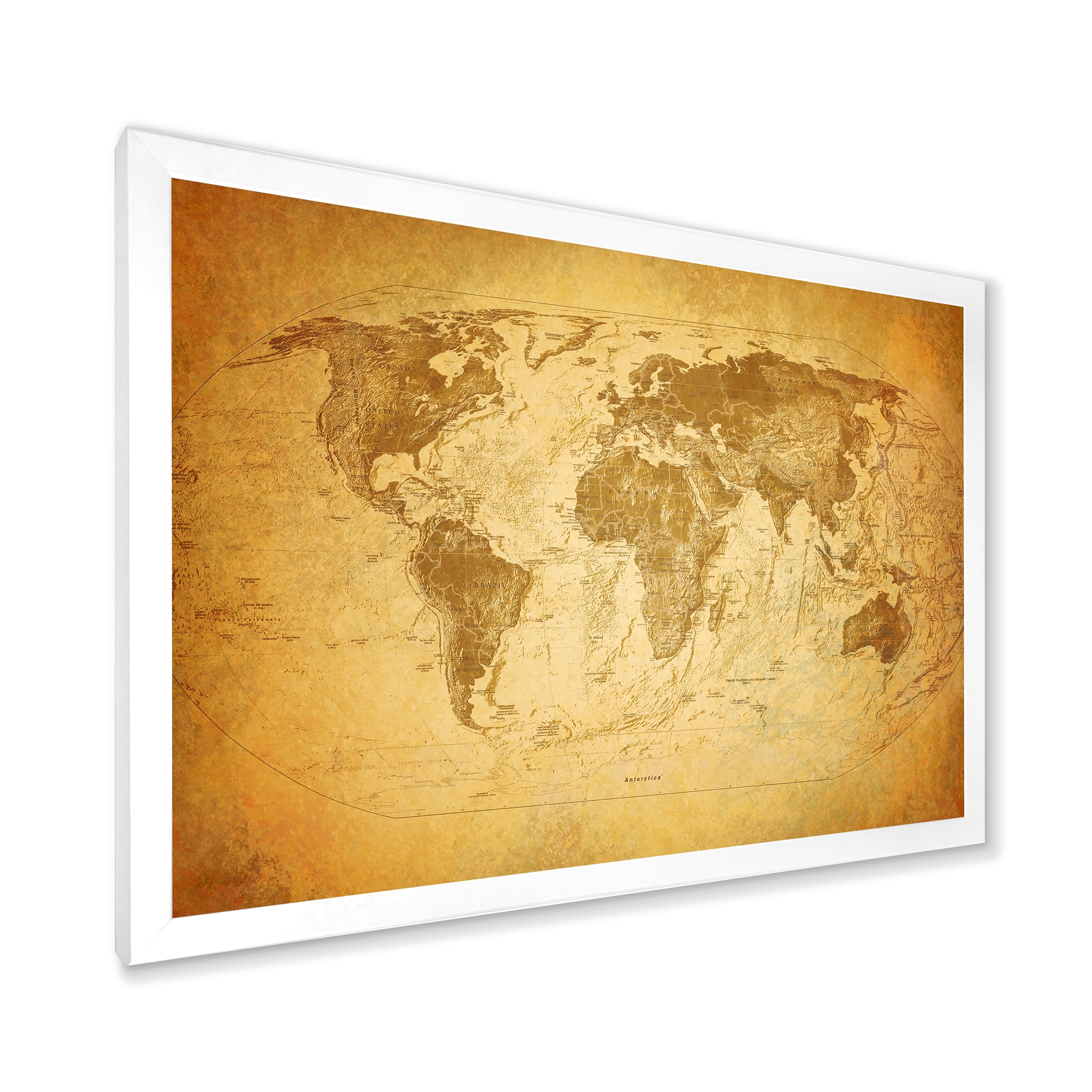 Designart 'Ancient World Map X' Vintage Framed Art Print
