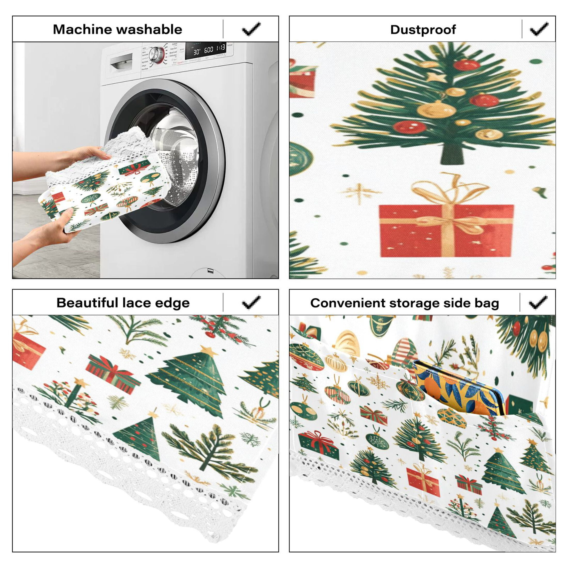 Christmas Elements ClipartWasher and Dryer Covers Dust-Proof and Oil Resistant Fridge Cover with 4 Storage Pockets Washing Machine Top Cover for Laundry Kitchen Home 51.2 x 22 In