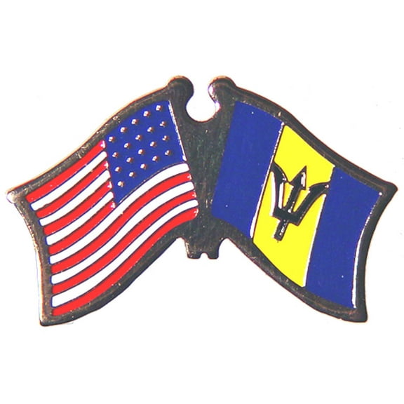 USA & BARBADOS Crossed Friendship Flags Pin - Officially Licensed Original, Enamel Lapel Pin -1.125"