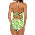 thumbnail image 6 of One Piece Swimsuit Women Tummy Control - V Neck Green Cucumber Slices Halter Swim Suits for Women 2025, Padded Full Coverage Bathing Swim Suit for Women, 6 of 7