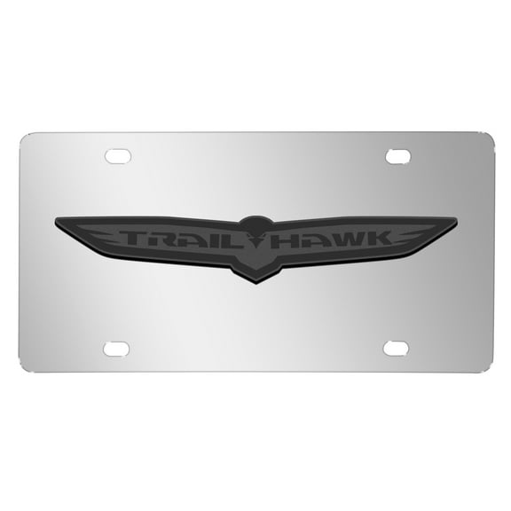 iPick Image for Jeep Trailhawk 3D Dark Gray Logo on Mirror Chrome Stainless Steel License Plate, Official Licensed