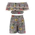 thumbnail image 2 of Little Girls Off Shoulder Tops Short 2 Pieces Party Summer Clothing Pant Set Yellow 4 (J21KS31), 2 of 3