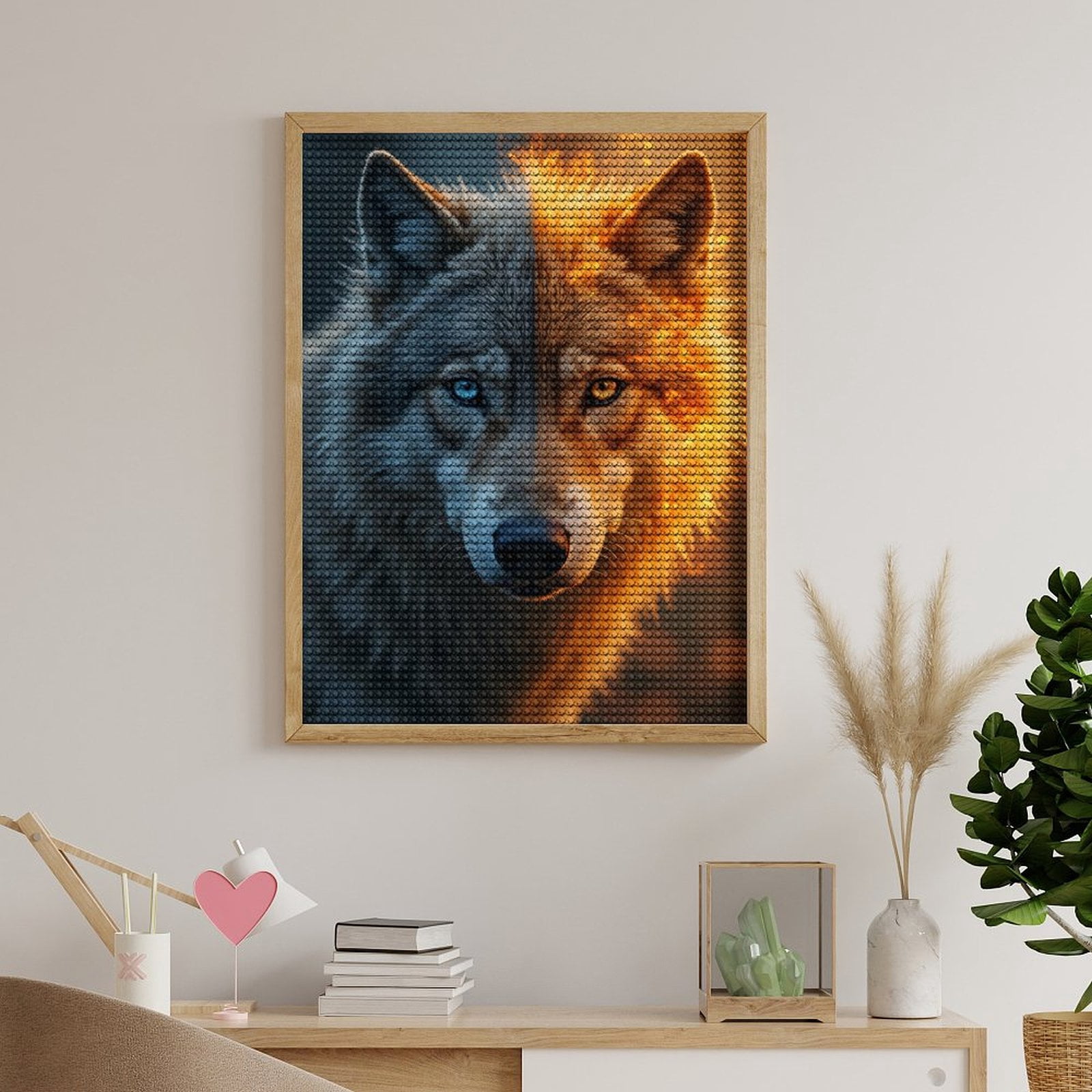 Diamond Art Kits for Adults, Wolf Dual Elements Blue Fire 5D Diamond Painting Kits for Adults Beginners, DIY Full Drill Diamond Painting, Gem Art and Crafts 12x16