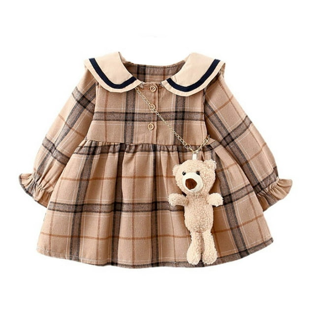 Jupe à Carreaux d'Été pour Filles Bébés Enfants Manches Longues Robe de Mode