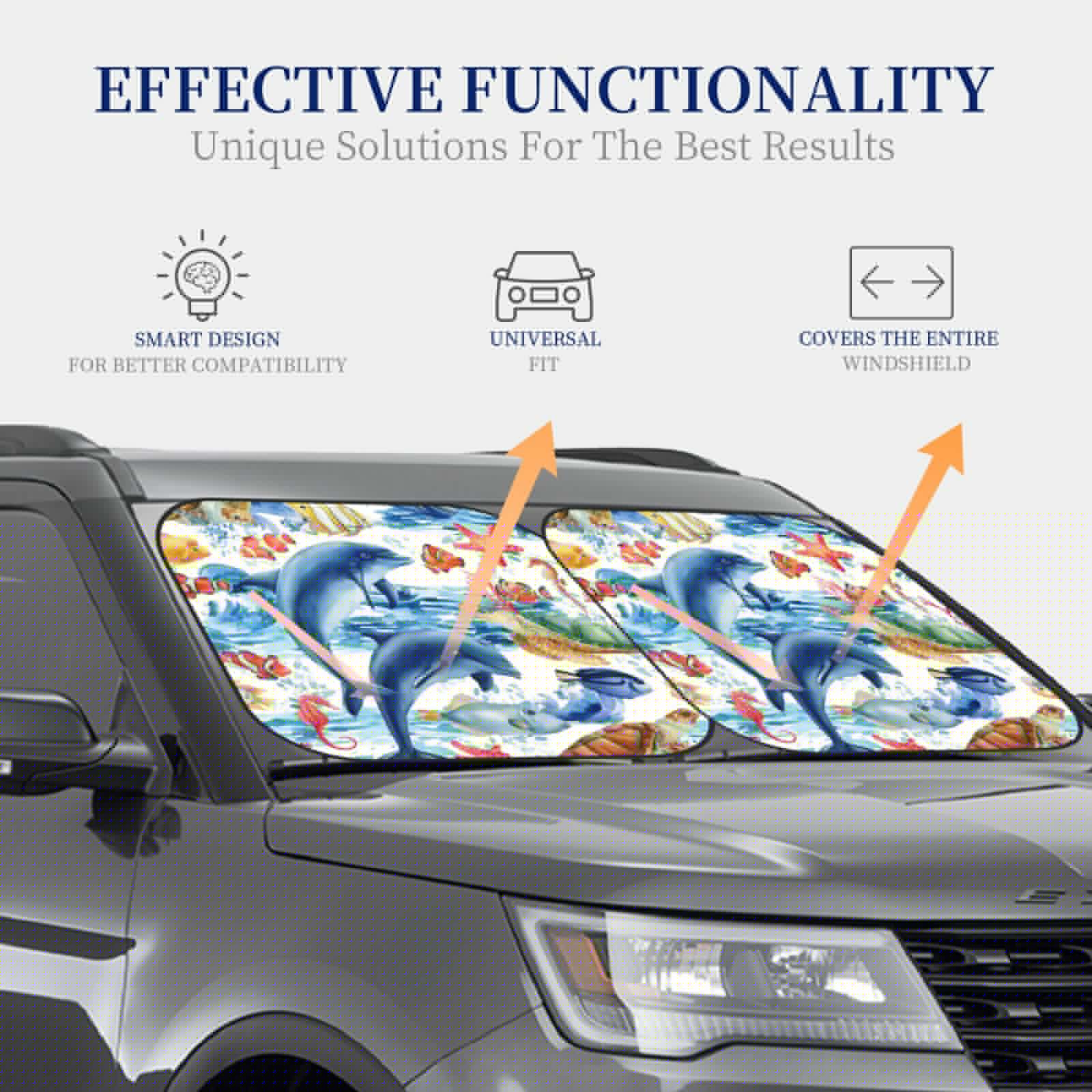 thumbnail image 4 of Xecao Marine Animals for Foldable Car Sun Shades (2-Pack) offer sun protection with an easy-fold design for convenient windshield shading., 4 of 7
