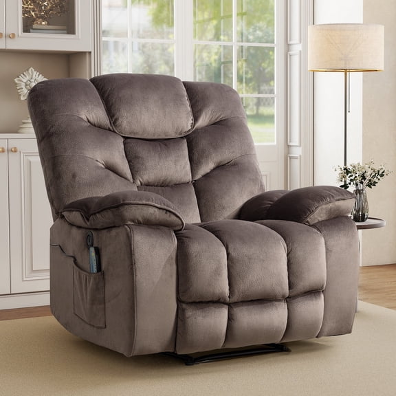 Bonzy Home XL Power Recliner Chair - 41" Wide Electric Massage Recliner with Heat & USB Charging, Overstuffed PU Leather Reclining Sofa for Living Room, Brown