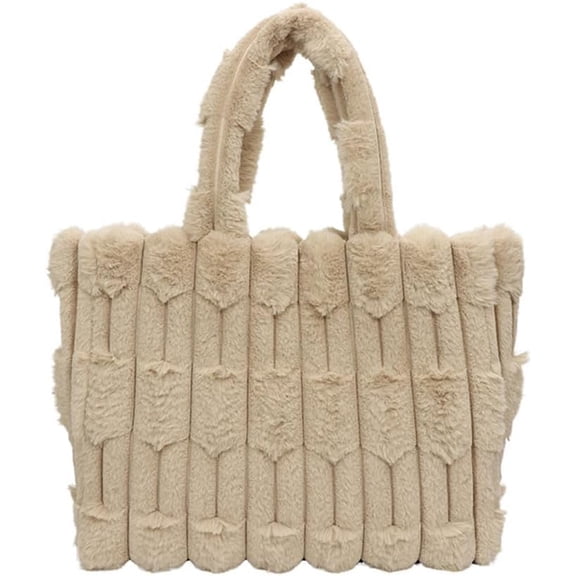 Fluffy Striped Tote Bag for Women Large Plush Shoulder Handbag Faux Fur Work Travel Tote Bag Fuzzy Furry Handbag