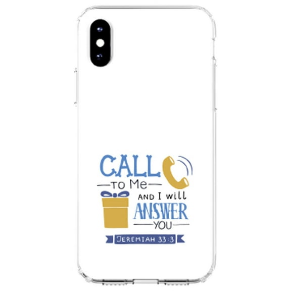 DistinctInk Clear Shockproof Hybrid Case for iPhone X / XS (5.8" Screen) - TPU Bumper, Acrylic Back, Tempered Glass Screen Protector - Jeremiah 33:3 - Call to Me and I Will Answer