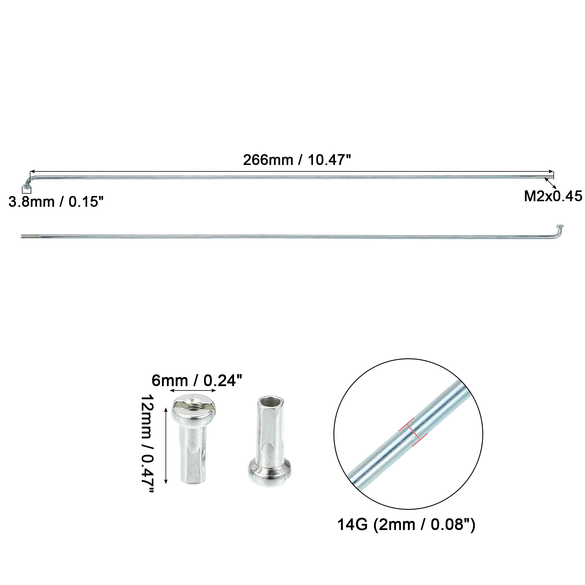 Unique Bargains 36Pcs 14G J Bend 2mm Bicycle Spokes with Nipples Steel Silver 10.47"