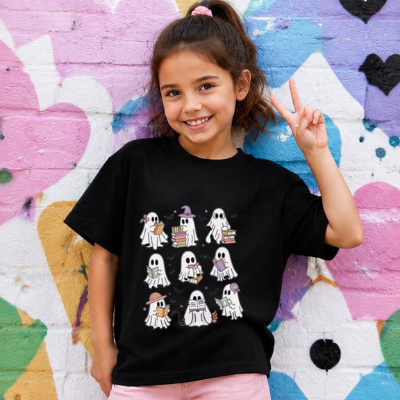 Halloween Shirts for Kids, Cute Ghost Pattern Graphic Short Sleeve Casual T-Shirt