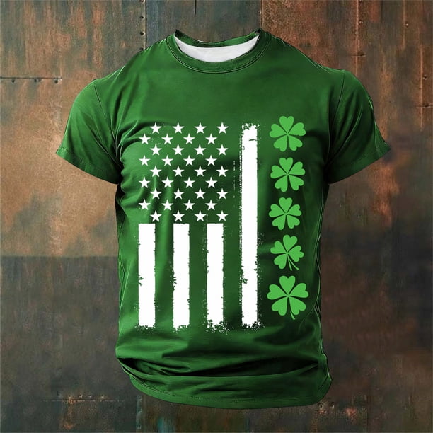 Ceisia Men's St. Patrick's Day American Flag Shamrock T-Shirt | Short Sleeve Crew Neck Casual Tee Gifts