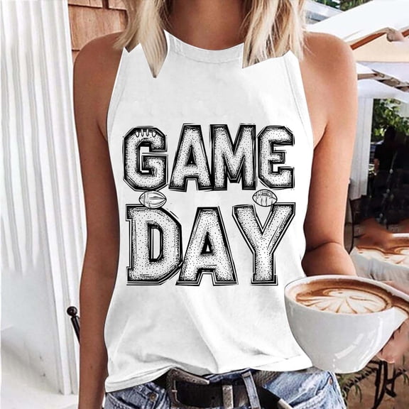 NTACZA Woman Summer Tops Graphic Game Day Tank Tops Sleeveless Loose Football T Shirts for Women L