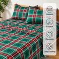 thumbnail image 6 of Jessy Home King 4-Piece Plaid Bed Sheet Set, Soft Microfiber, 14-Inch Deep Pocket, Flat & Fitted Sheet with 2 Pillowcases, Green Red, 6 of 10