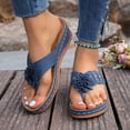 thumbnail image 2 of Rokment Flower Platform Wedge Dress Backless Sandals for Women Plantar Fasciitis with Arch Support Bohemian Beach Casual Leather Chunky Heel Orthotic Flip Flops Walking Slides Slippers Blue Size 7.5, 2 of 6