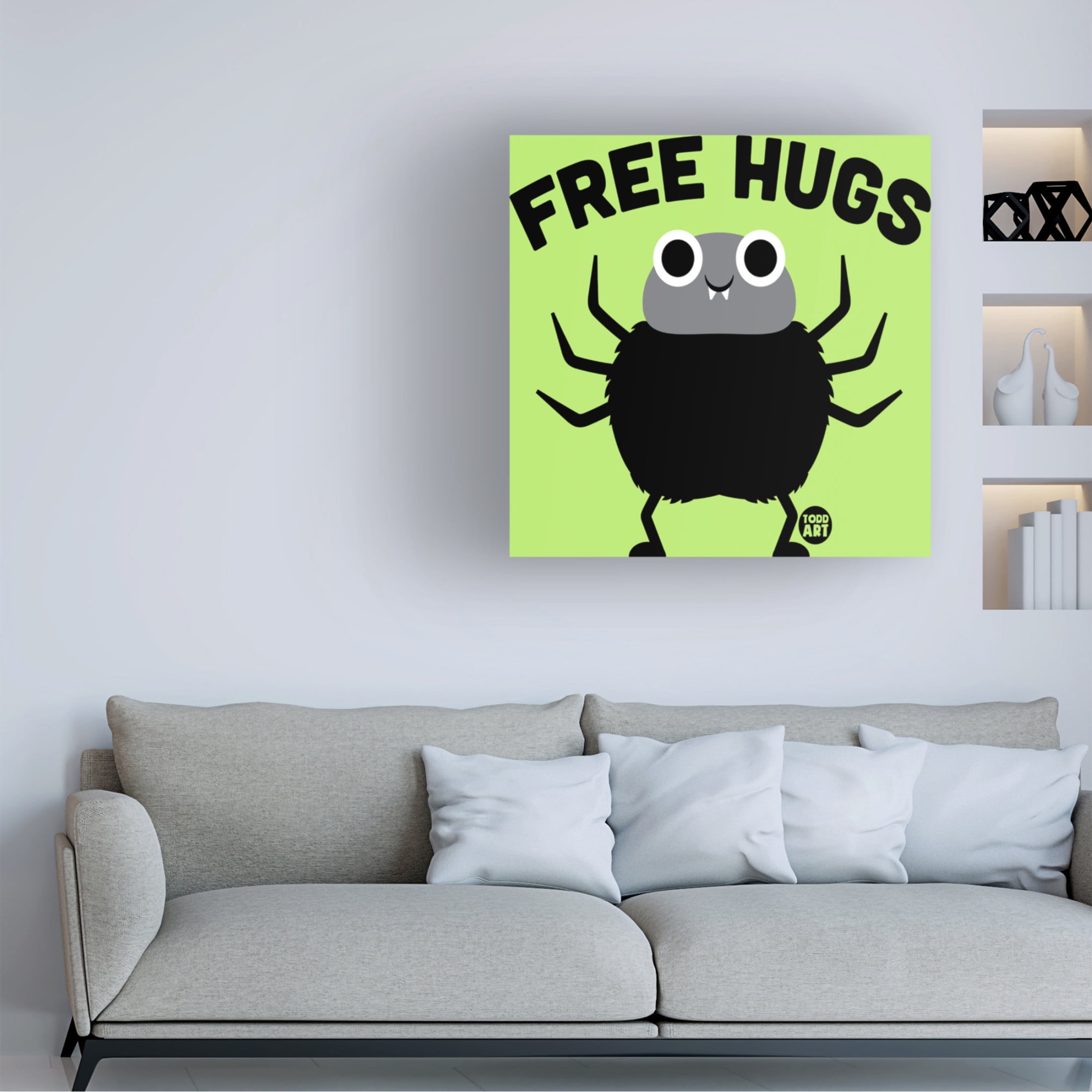 Canvas Wall Art - toddart 'Free Hugs Spider' Wall Art for Living Room, Bedroom, or Office Décor by Trademark Fine Art - 14 x 14 Inches