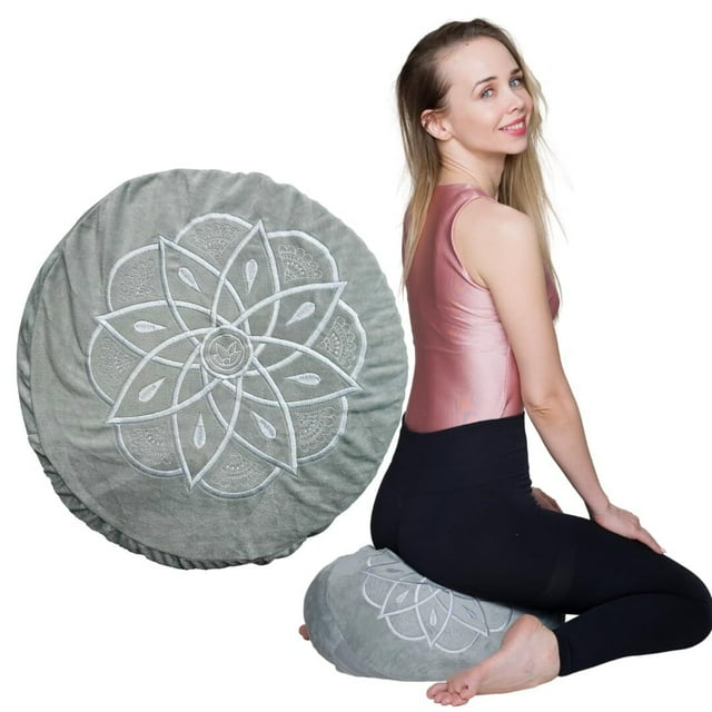 Zafu de Meditación Naturalness - Cojín Ultraligero con Funda de Transporte - Relleno de Fibra de Coco y Espuma - Ideal para Yoga, Mindfulness y Relajación - Adaptable, Cómodo y Portátil Color Verde