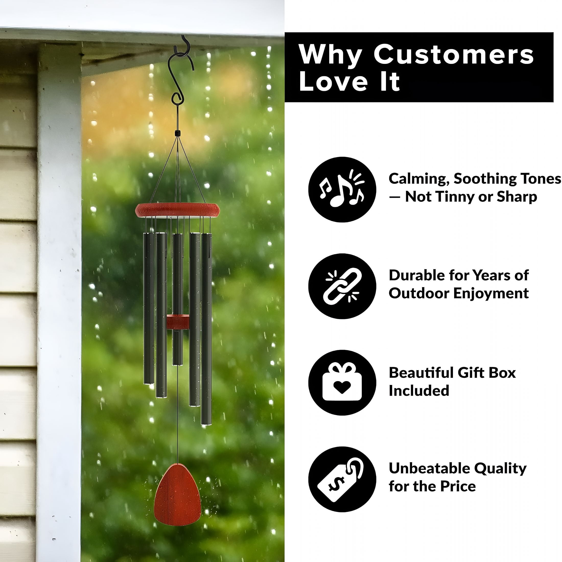 XIBUFE Wind Chimes for Outside - 37" Large Deep Tone Wind Chimes, Elegant Black Aluminum Windchimes Outdoors, Memorial Gift for Mom, Garden & Patio Decor